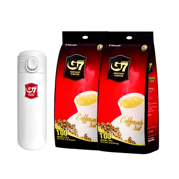 [기획세트] G7 3IN1 커피믹스 16g X 100개입 2개 (총200개입) + 텀블러 화이트