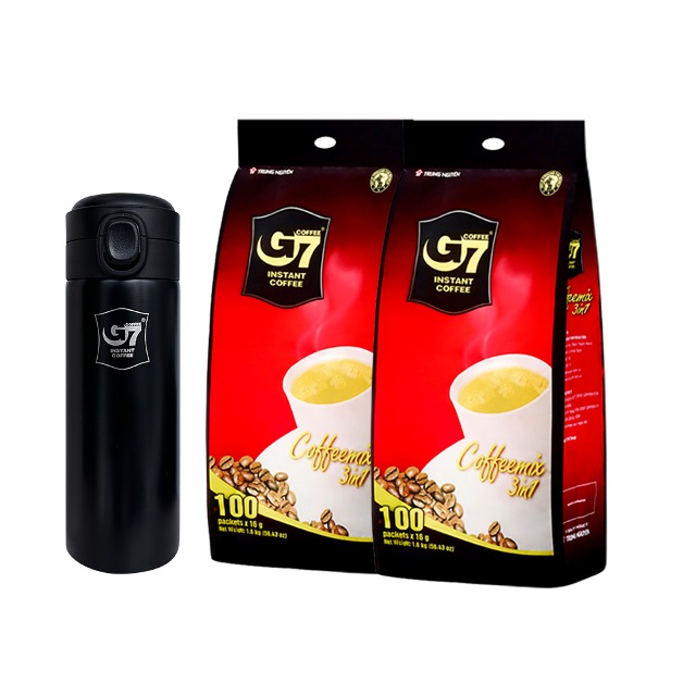 [기획세트] G7 3IN1 커피믹스 16g X 100개입 2개 (총200개입) + 텀블러 블랙